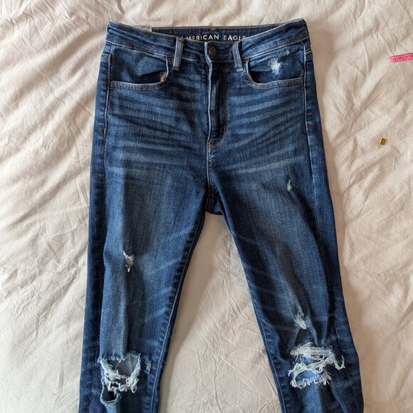 American Eagle, ripped jeans, dark blue wash, size 2 - Picture 7 of 12